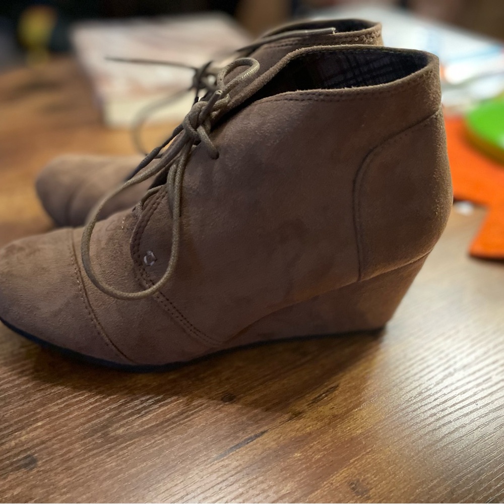 Forever Brown Lace-Up Wedge Booties